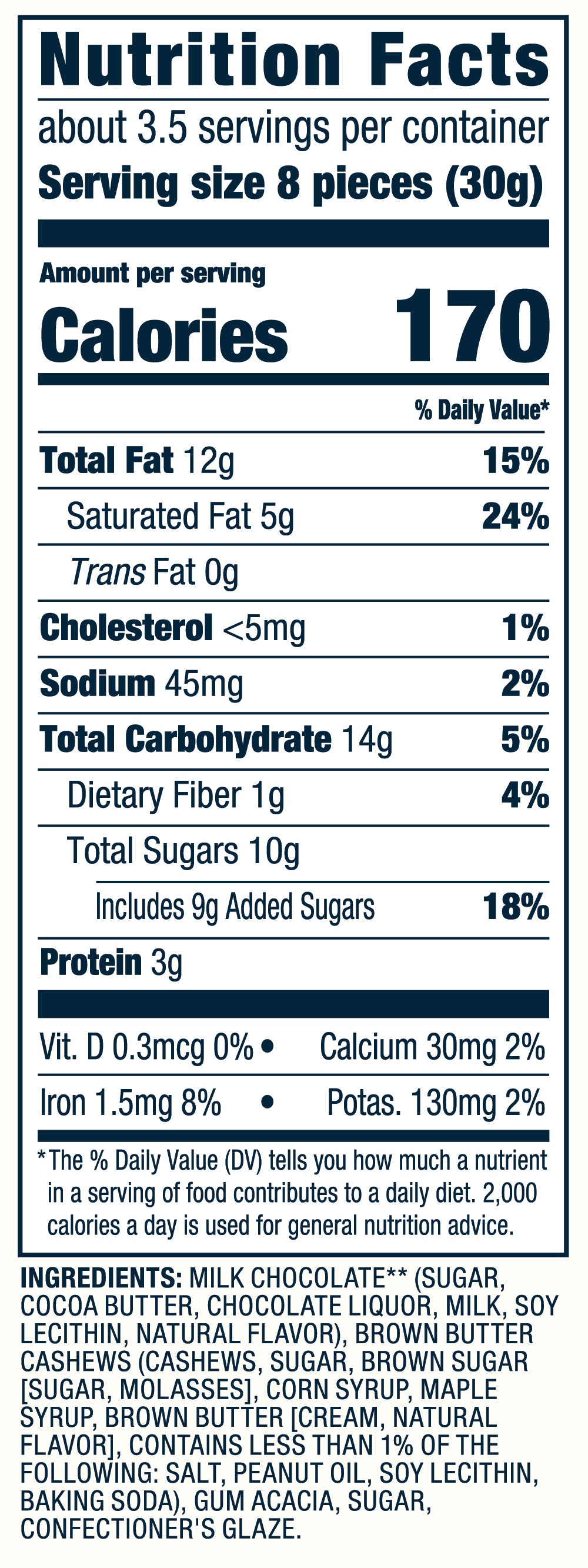 Milk Chocolate & Brown Butter Cashews Nutrition Facts